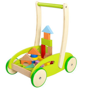 Wooden Baby Toys,Baby Walk Cart with Blocks-image