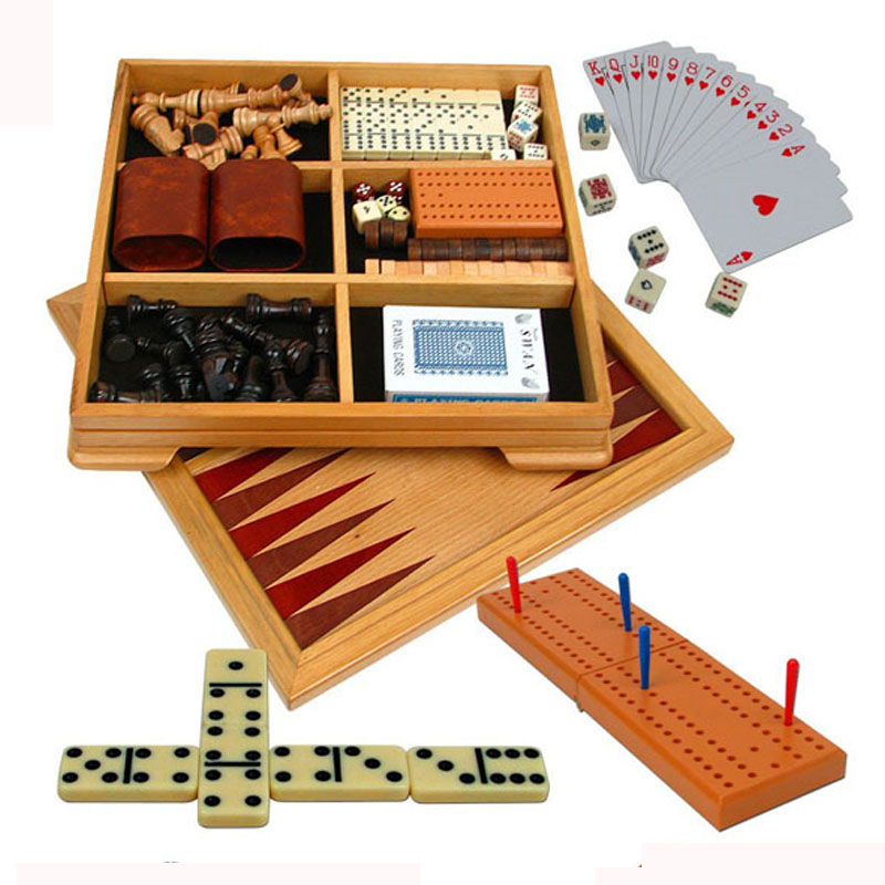 Wooden chess board set ,5 games in a box-image