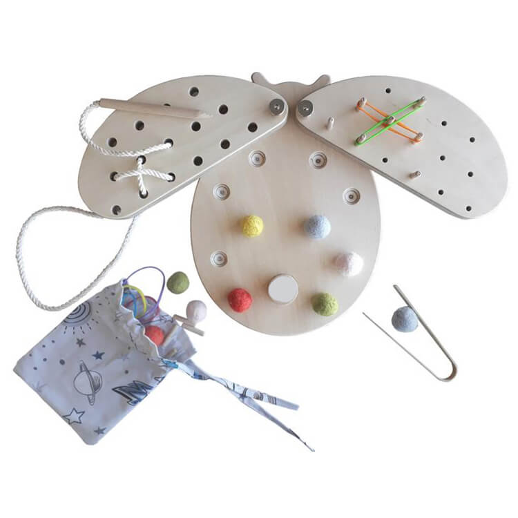 Waldorf 3 in 1 Wooden Peg Board DIY Lacing Toy Toddler Gift-image